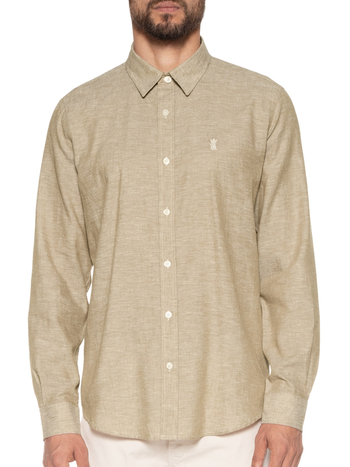 Camisa Masculina Manga Longa Linho Casual Bege Sergio K