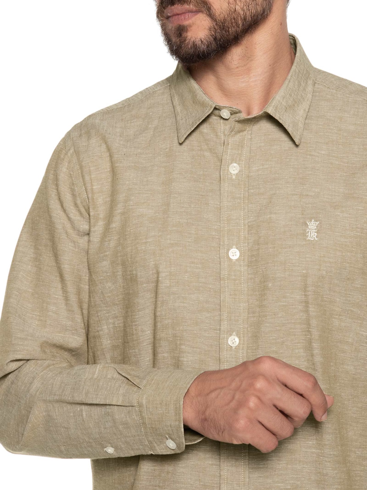 Camisa Masculina Manga Longa Linho Casual Bege Sergio K