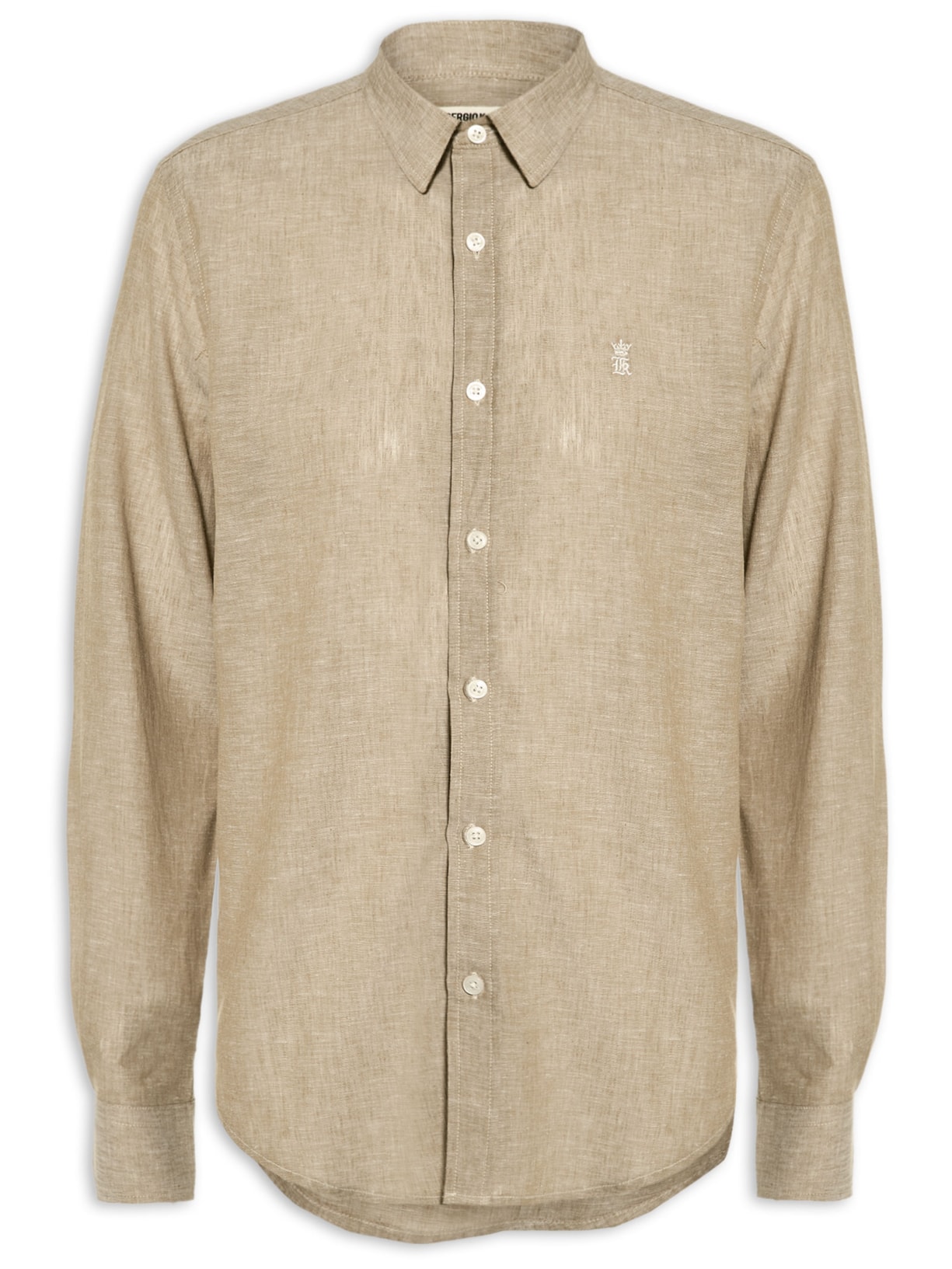 Camisa Masculina Manga Longa Linho Casual Bege Sergio K