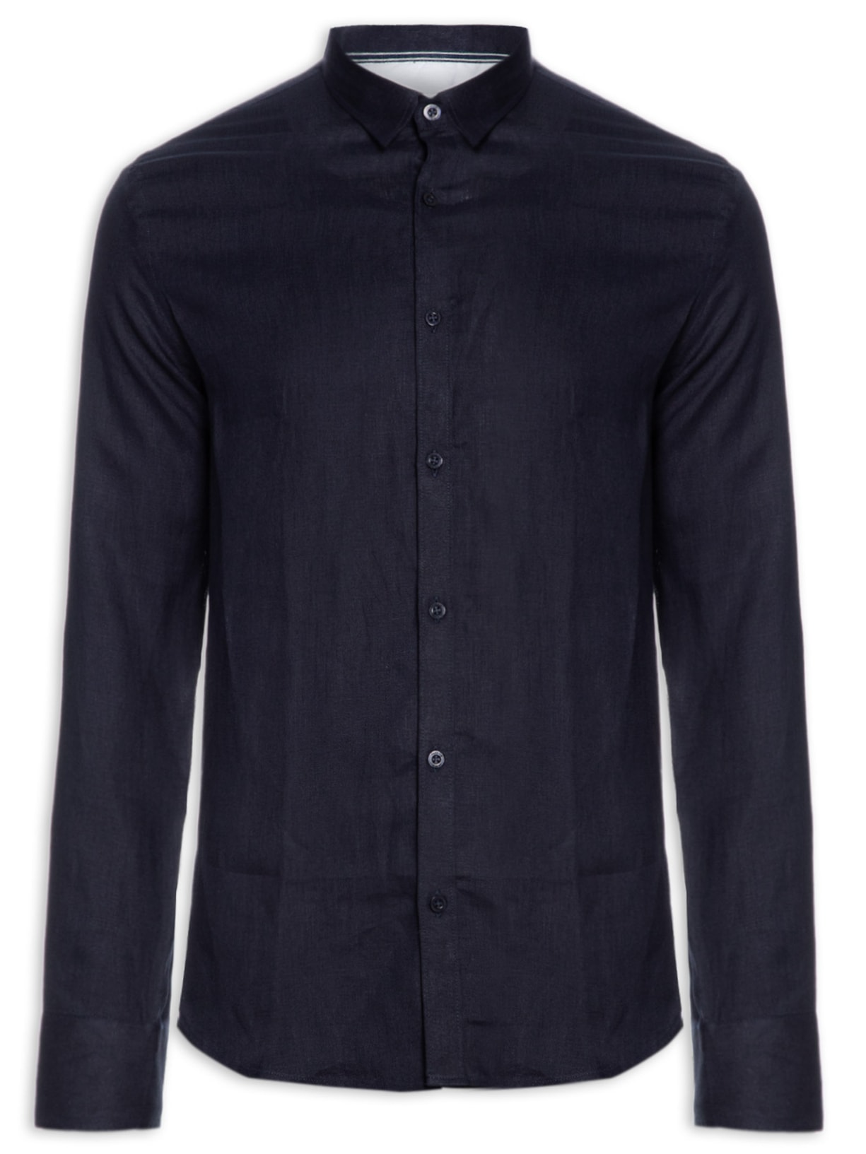 Camisa Masculina Manga Longa Linho Lisa - Azul