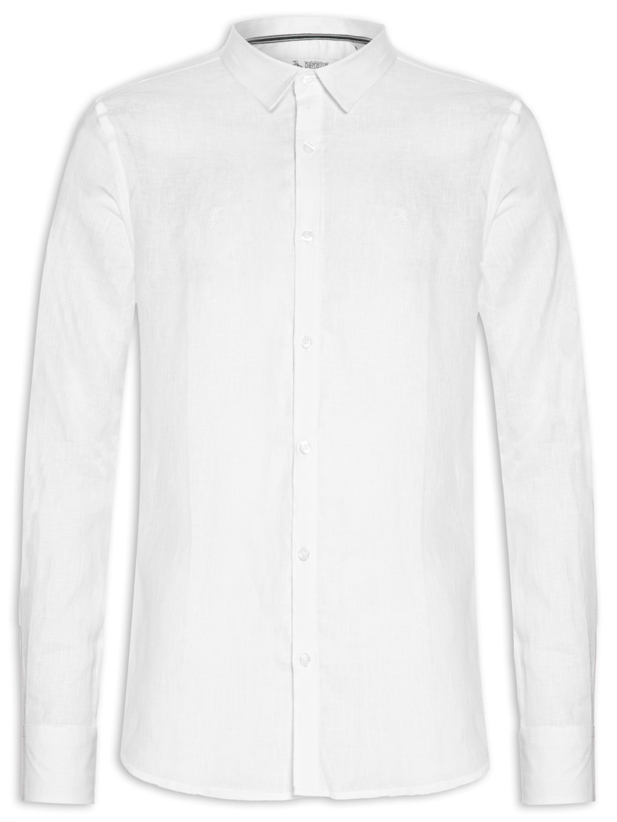 Camisa Masculina Manga Longa Linho Lisa - Branco