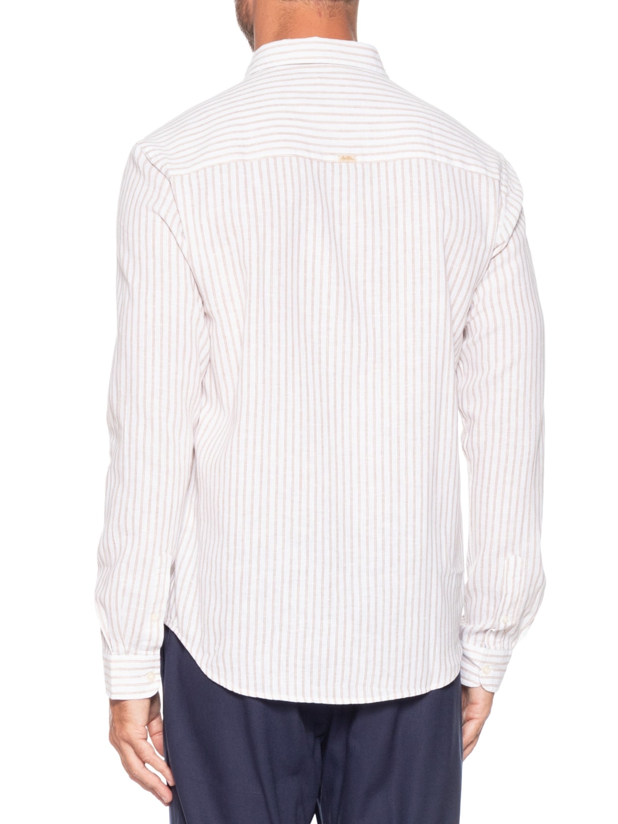 Camisa Masculina Manga Longa Linho Listra Atalaia Bege Foxton