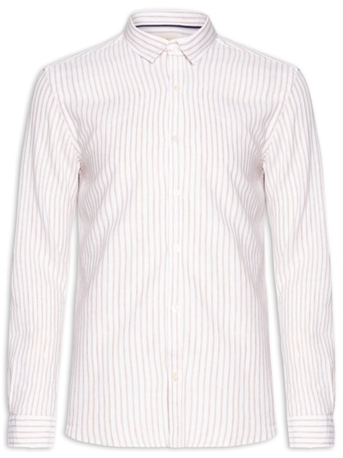 Camisa Masculina Manga Longa Linho Listra Atalaia - Bege