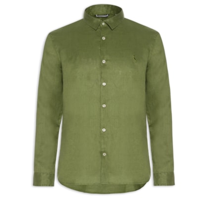 Camisa Masculina Manga Longa Linho - Marrom