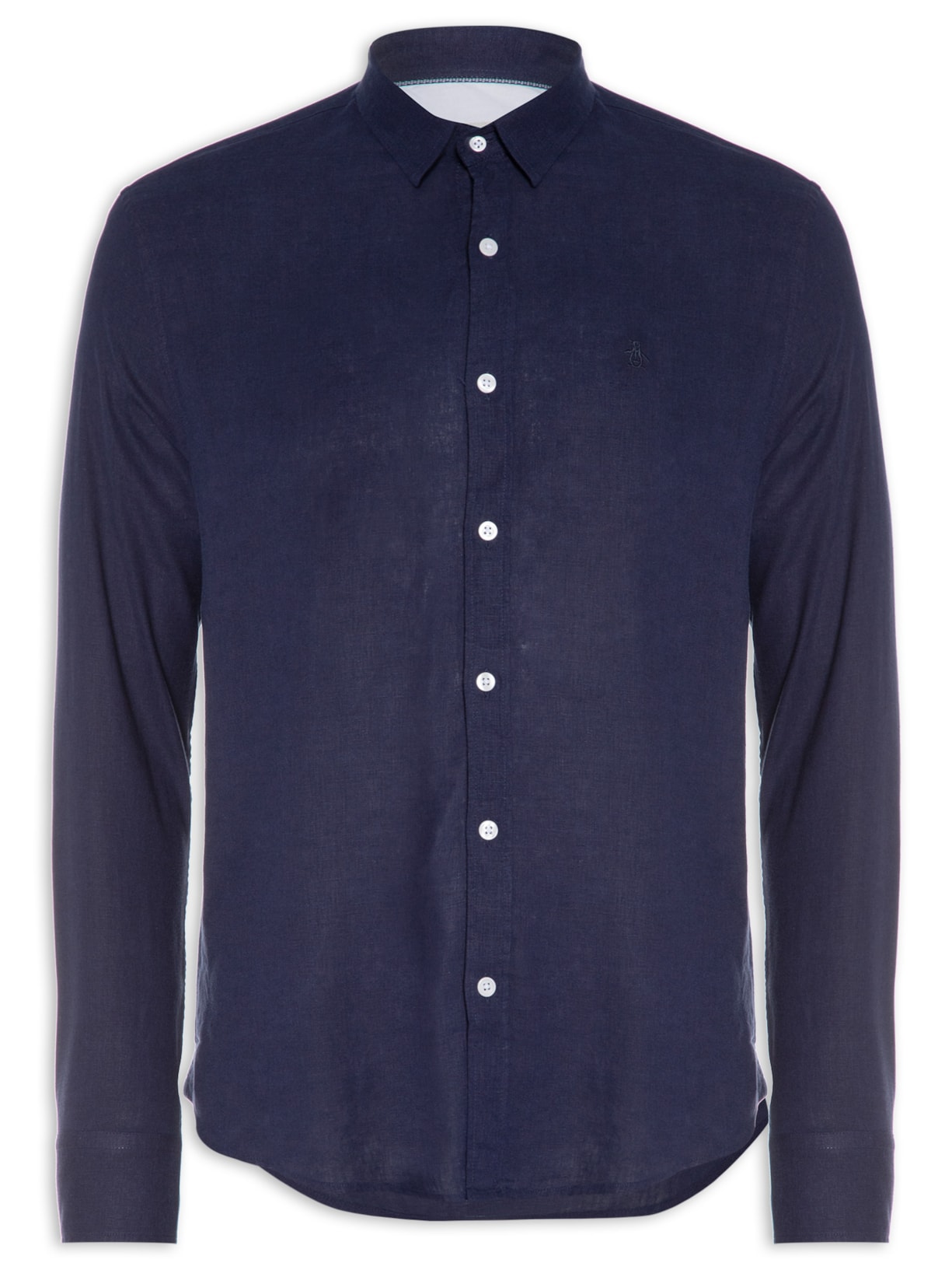 Camisa Masculina Manga Longa Linho Original - Azul Marinho