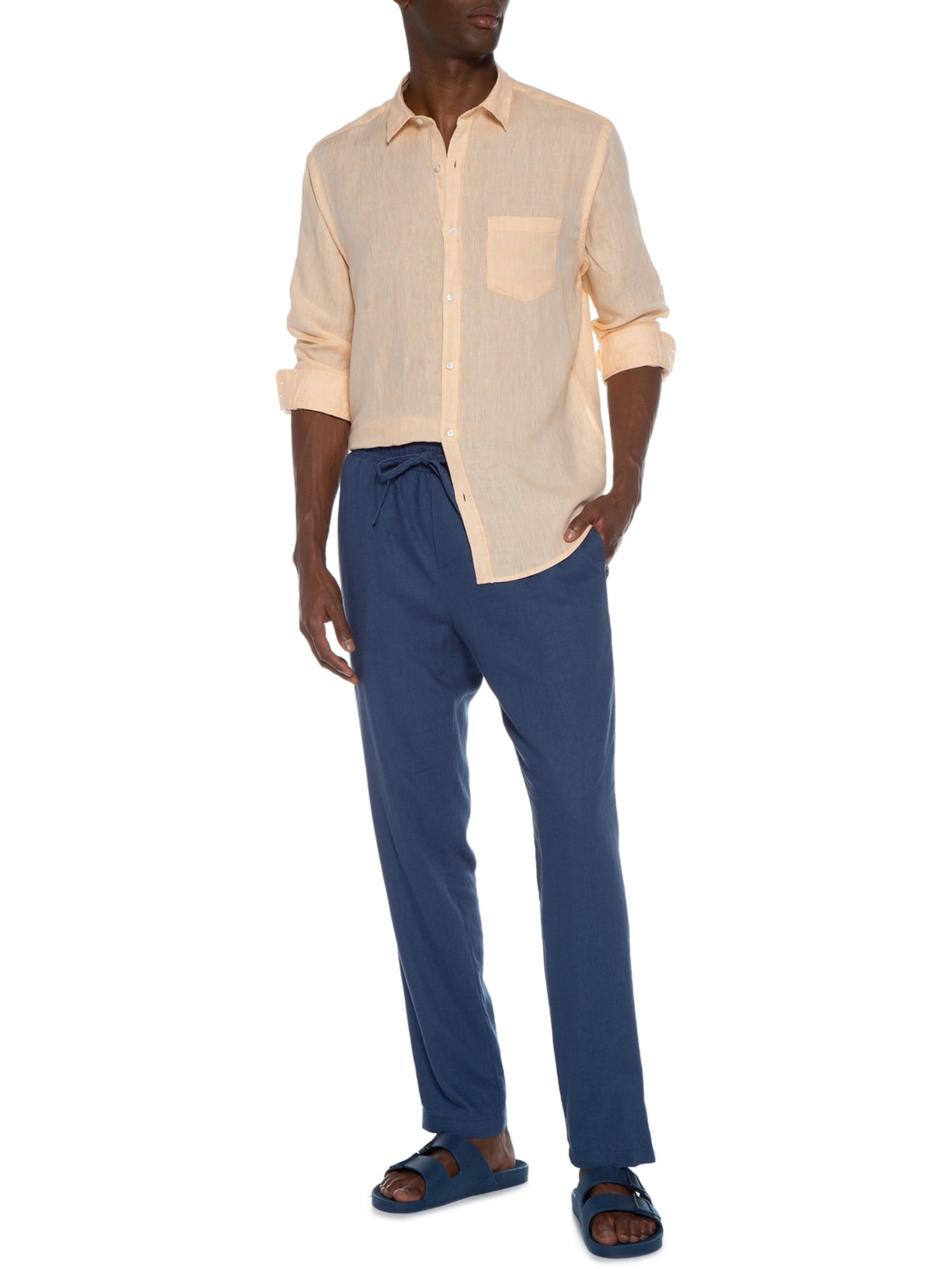 Camisa Masculina Manga Longa Linho Paraíso Coleção Laranja Foxton