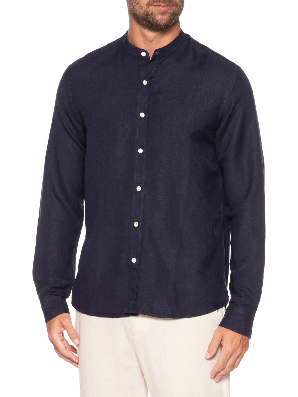 Camisa Masculina Manga Longa Linho Priest New II Azul Foxton