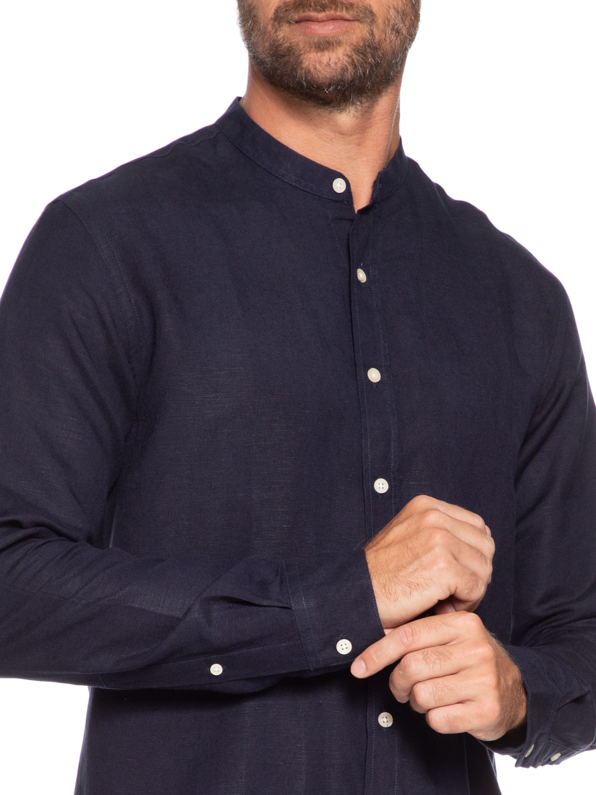 Camisa Masculina Manga Longa Linho Priest New II Azul Foxton