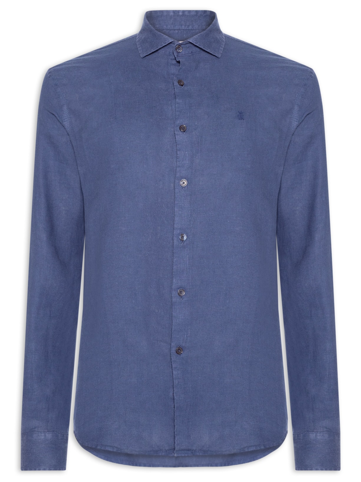 Camisa Masculina Manga Longa Linho Puro Tinturado - Azul