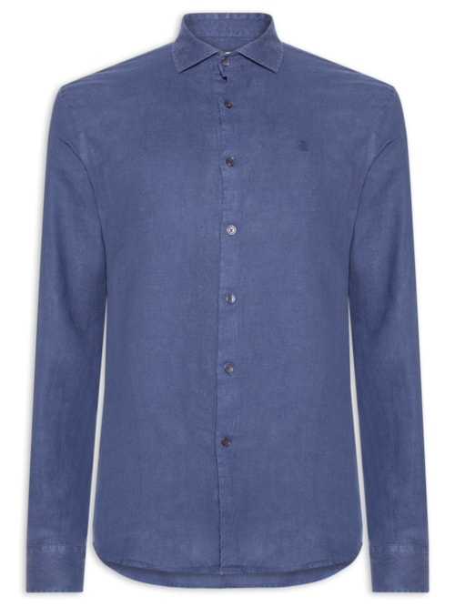 Camisa Masculina Manga Longa Linho Puro Tinturado - Azul