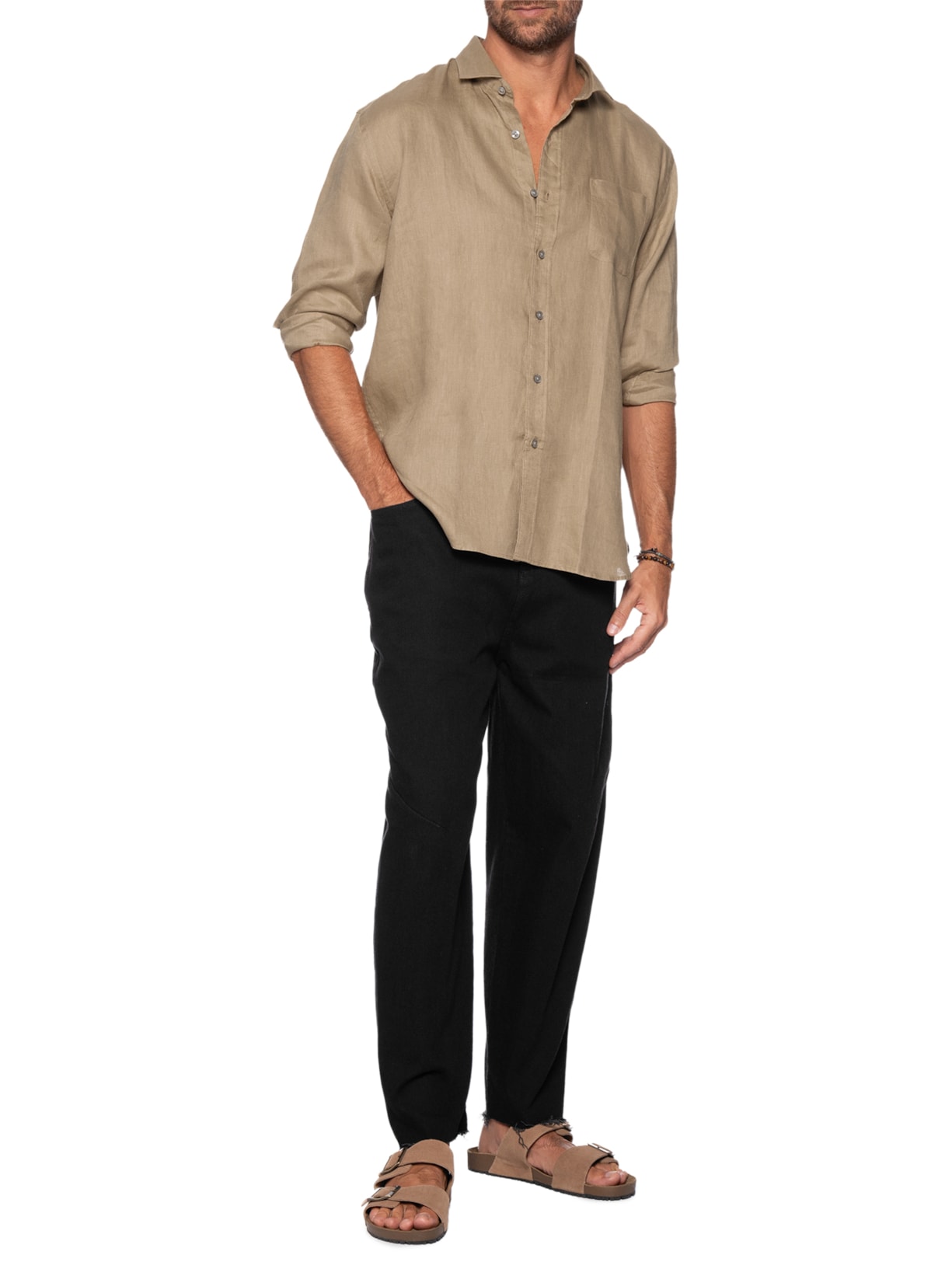 Camisa Masculina Manga Longa Linho Summer Marrom Oficina Reserva