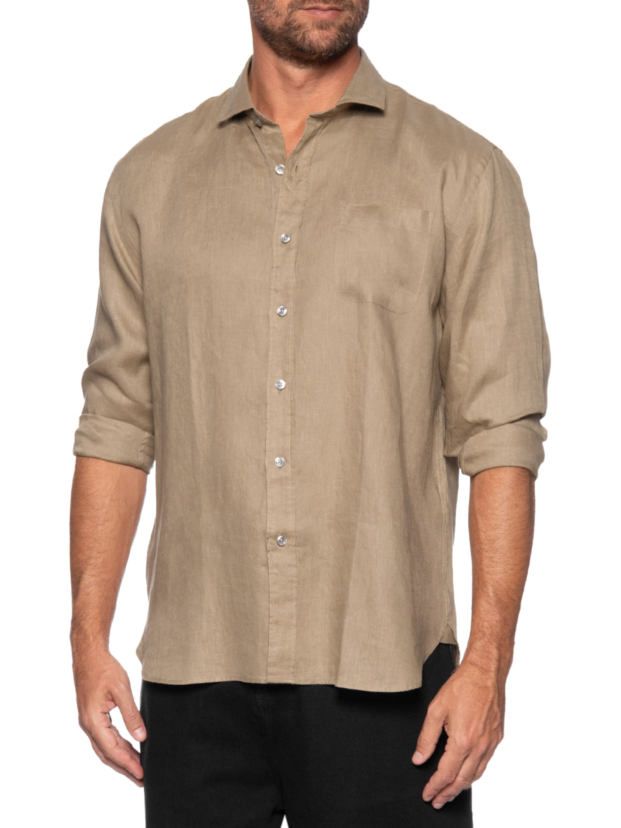 Camisa Masculina Manga Longa Linho Summer Marrom Oficina Reserva