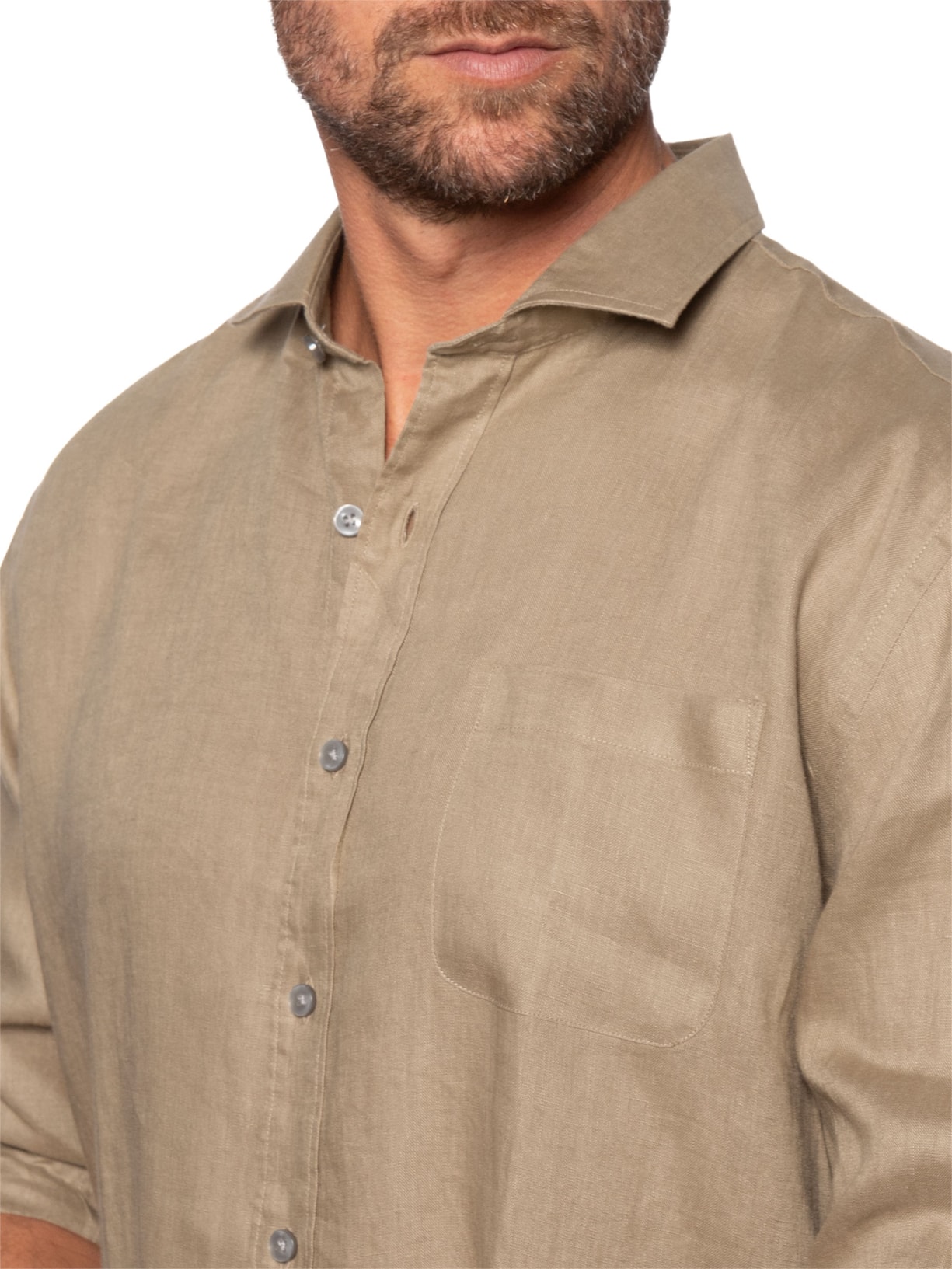 Camisa Masculina Manga Longa Linho Summer Marrom Oficina Reserva