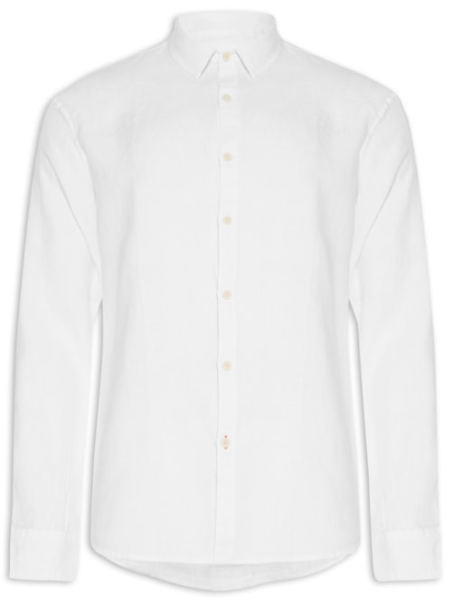 Camisa Masculina Manga Longa Linho Tinturado - Branco