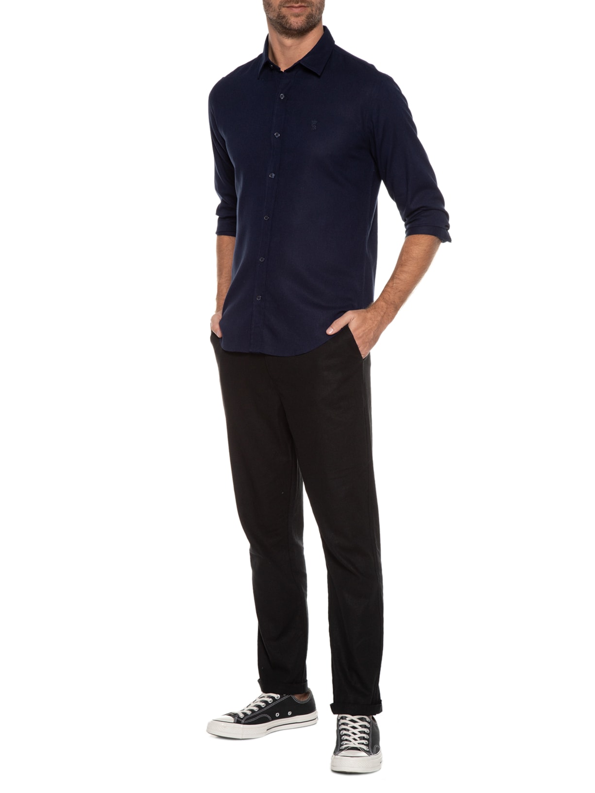 Camisa Masculina Manga Longa Linho Washed Azul Sergio K