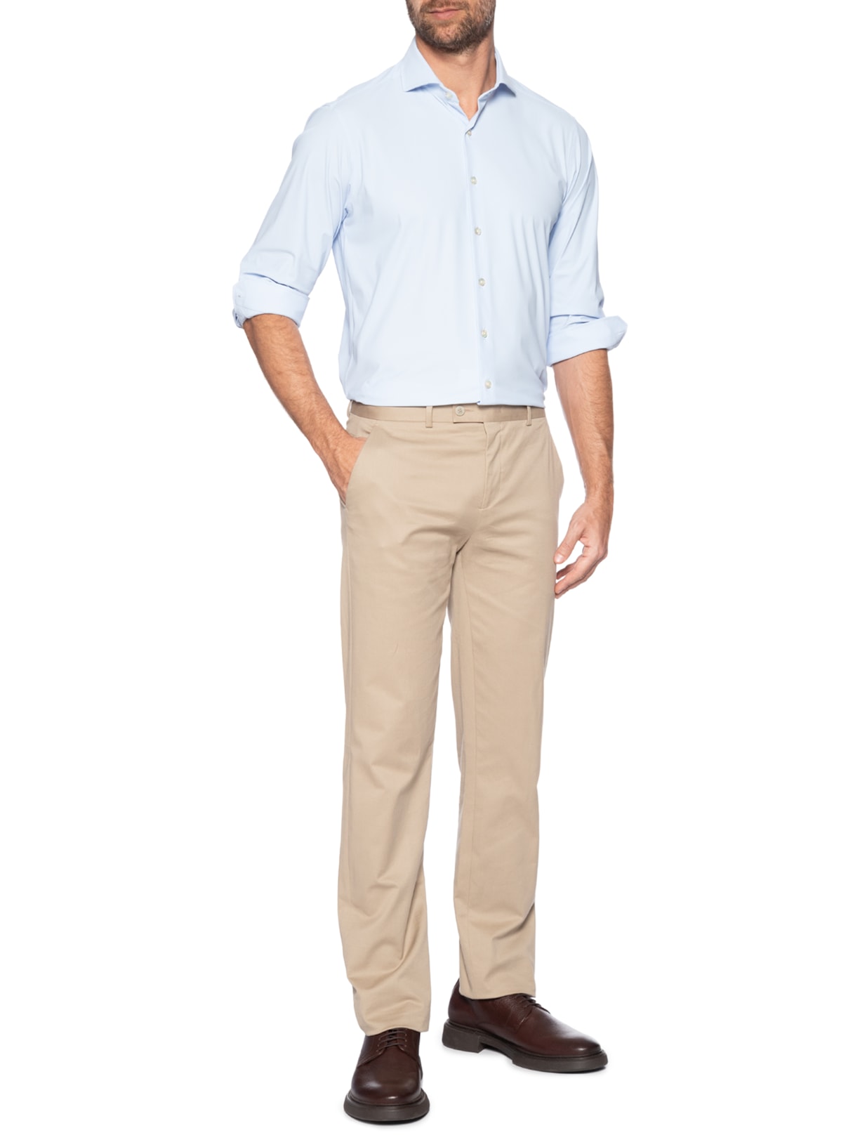 Camisa Masculina Manga Longa Lisa Azul Paramount Alfaiataria