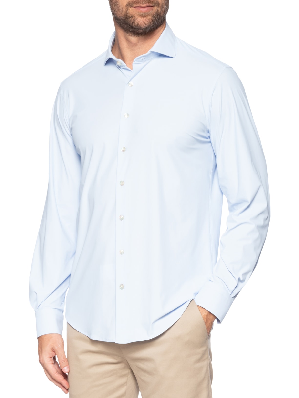 Camisa Masculina Manga Longa Lisa Azul Paramount Alfaiataria