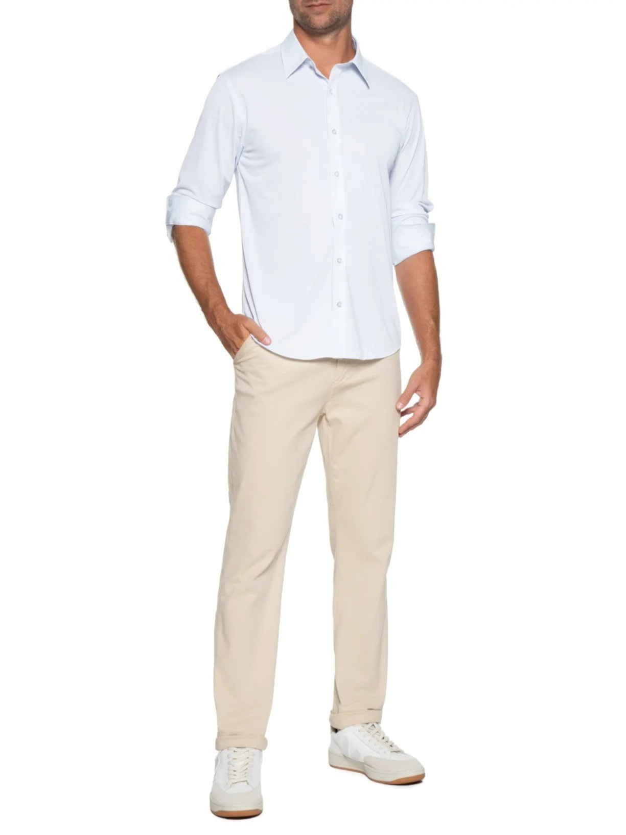 Camisa Masculina Manga Longa Listrada  Azul  Foxton