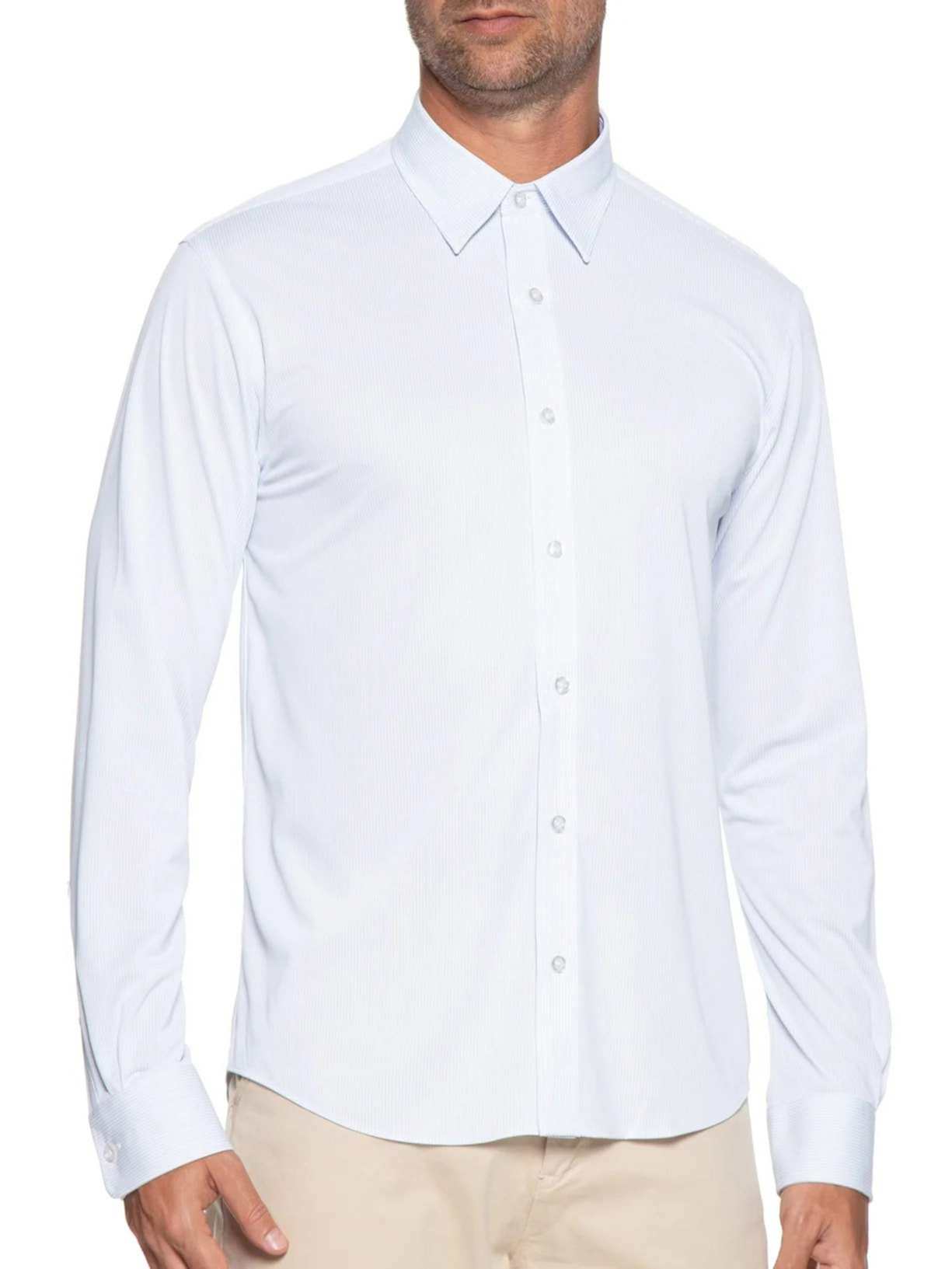 Camisa Masculina Manga Longa Listrada  Azul  Foxton