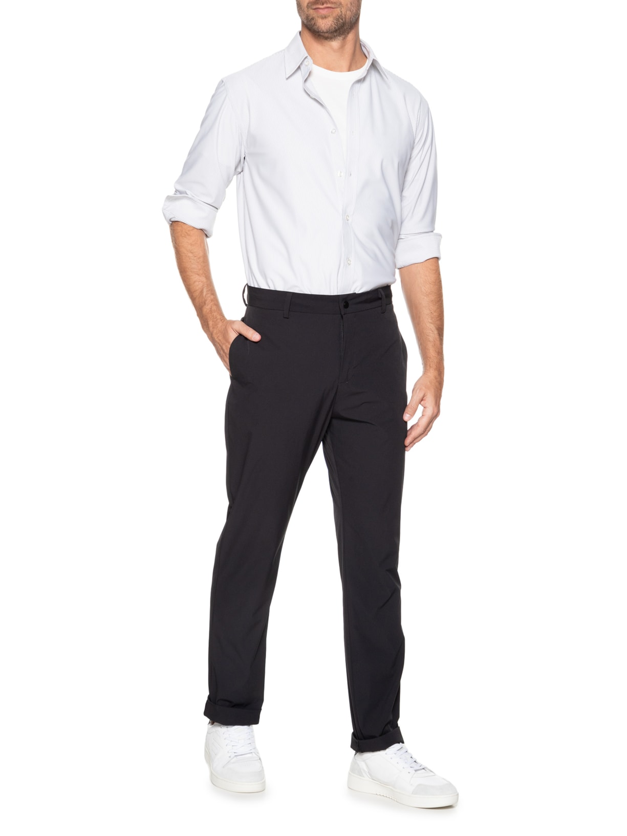 Camisa Masculina Manga Longa Listrada Branco Foxton