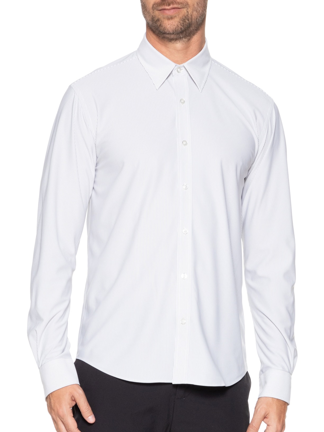 Camisa Masculina Manga Longa Listrada Branco Foxton