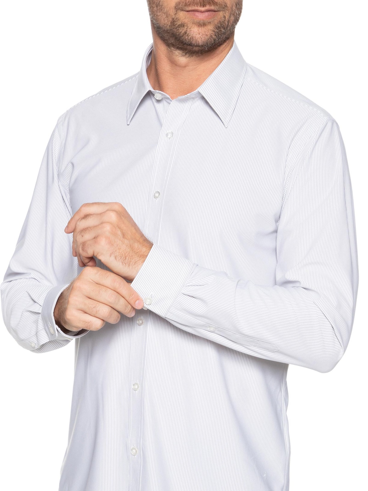 Camisa Masculina Manga Longa Listrada Branco Foxton
