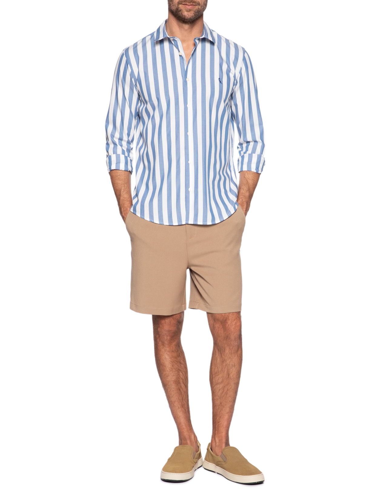 Camisa Masculina Manga Longa Listras Erbe Co Azul Reserva