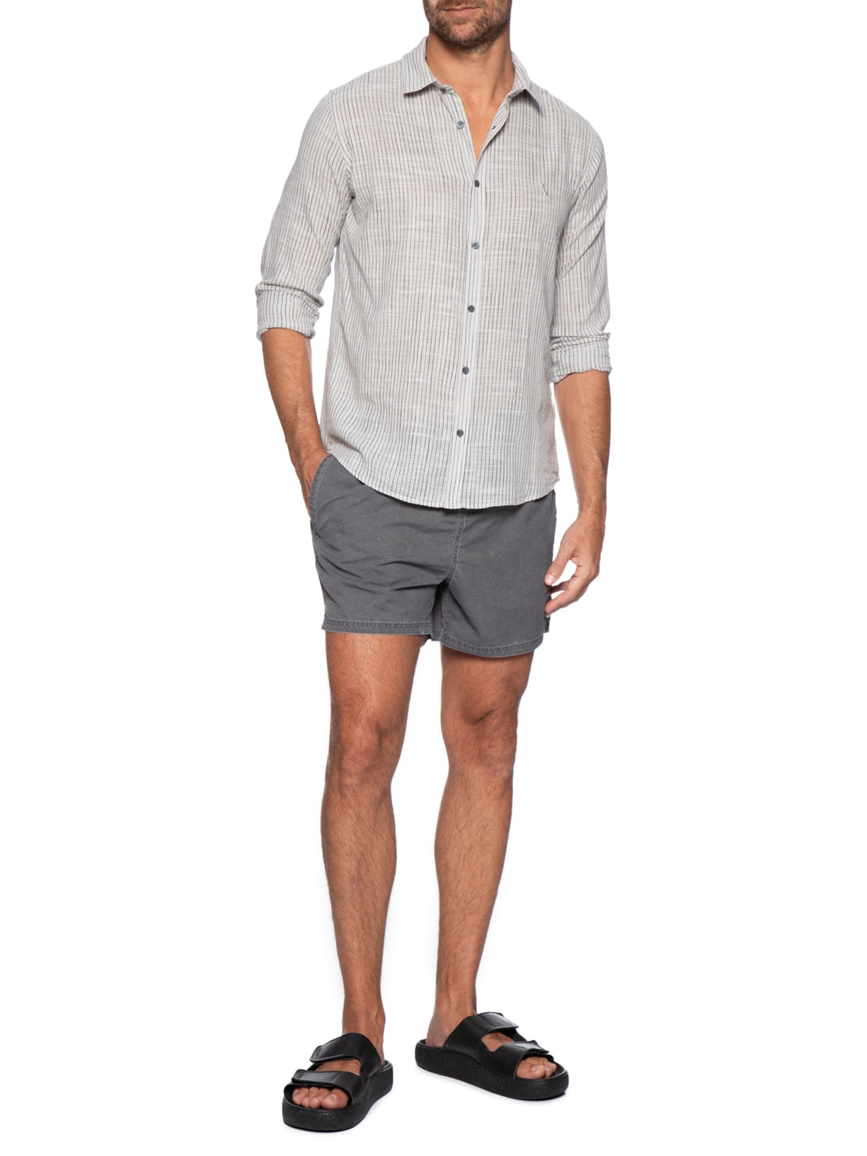 Camisa Masculina Manga Longa Listras James Cinza Reserva