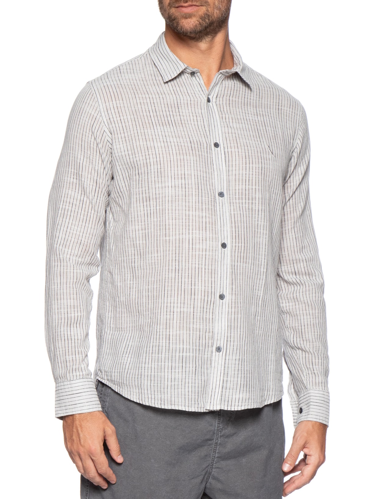 Camisa Masculina Manga Longa Listras James Cinza Reserva