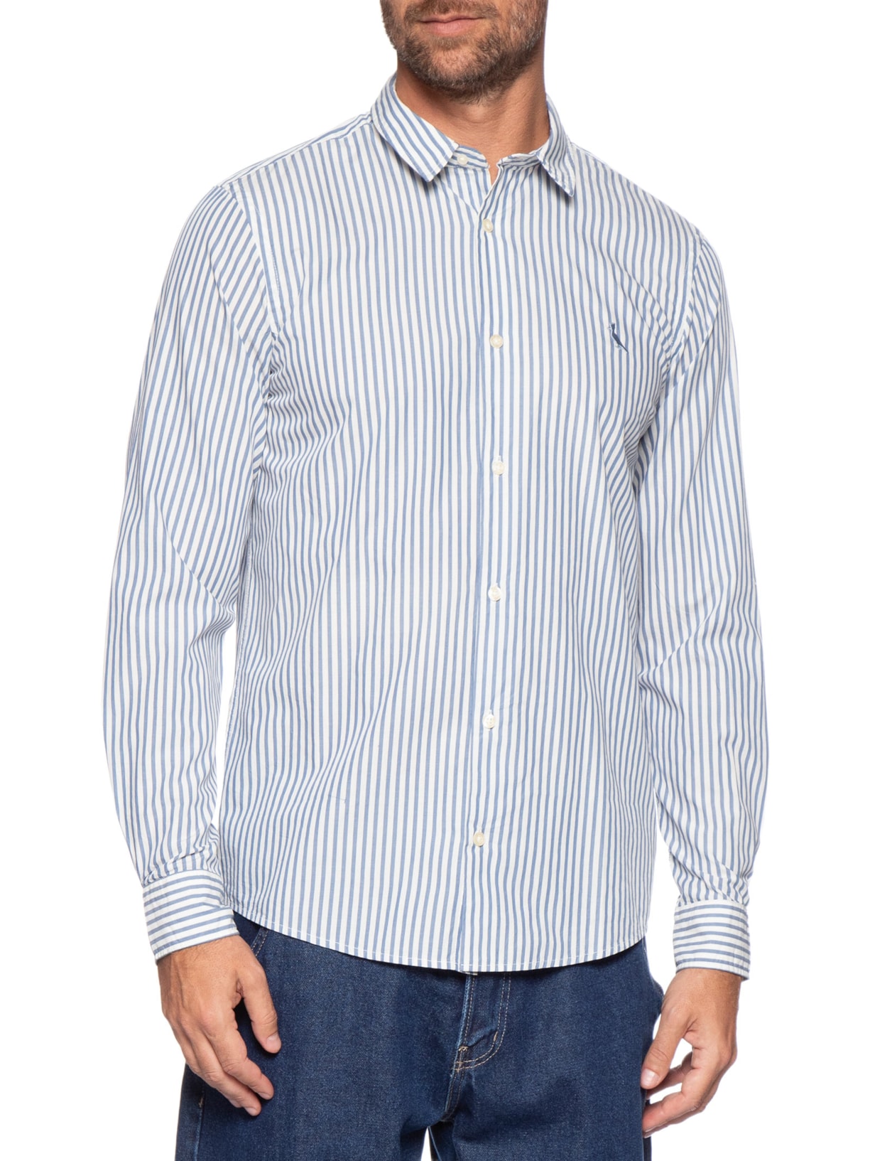 Camisa Masculina Manga Longa Listras San Azul Reserva