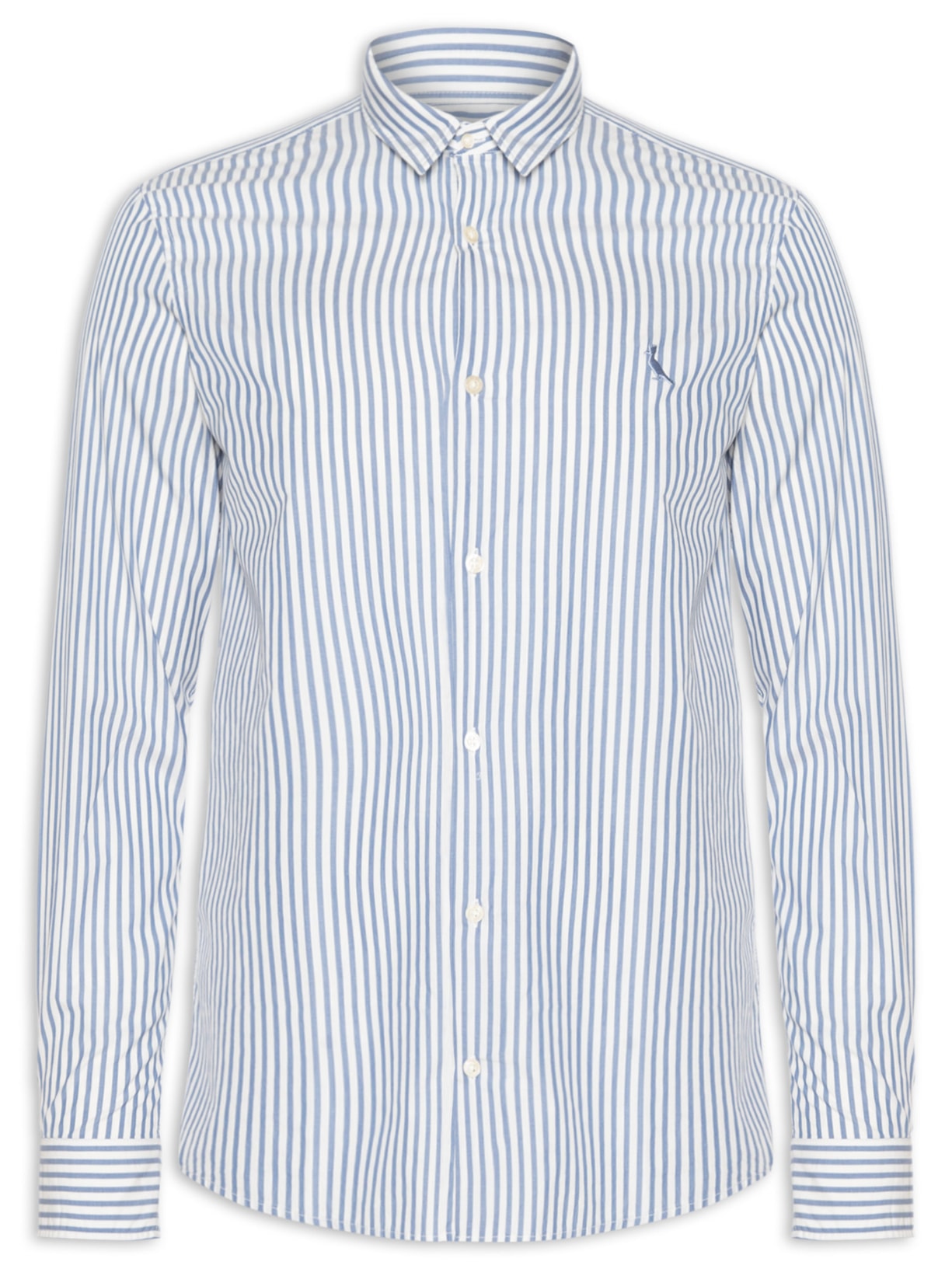 Camisa Masculina Manga Longa Listras San - Azul