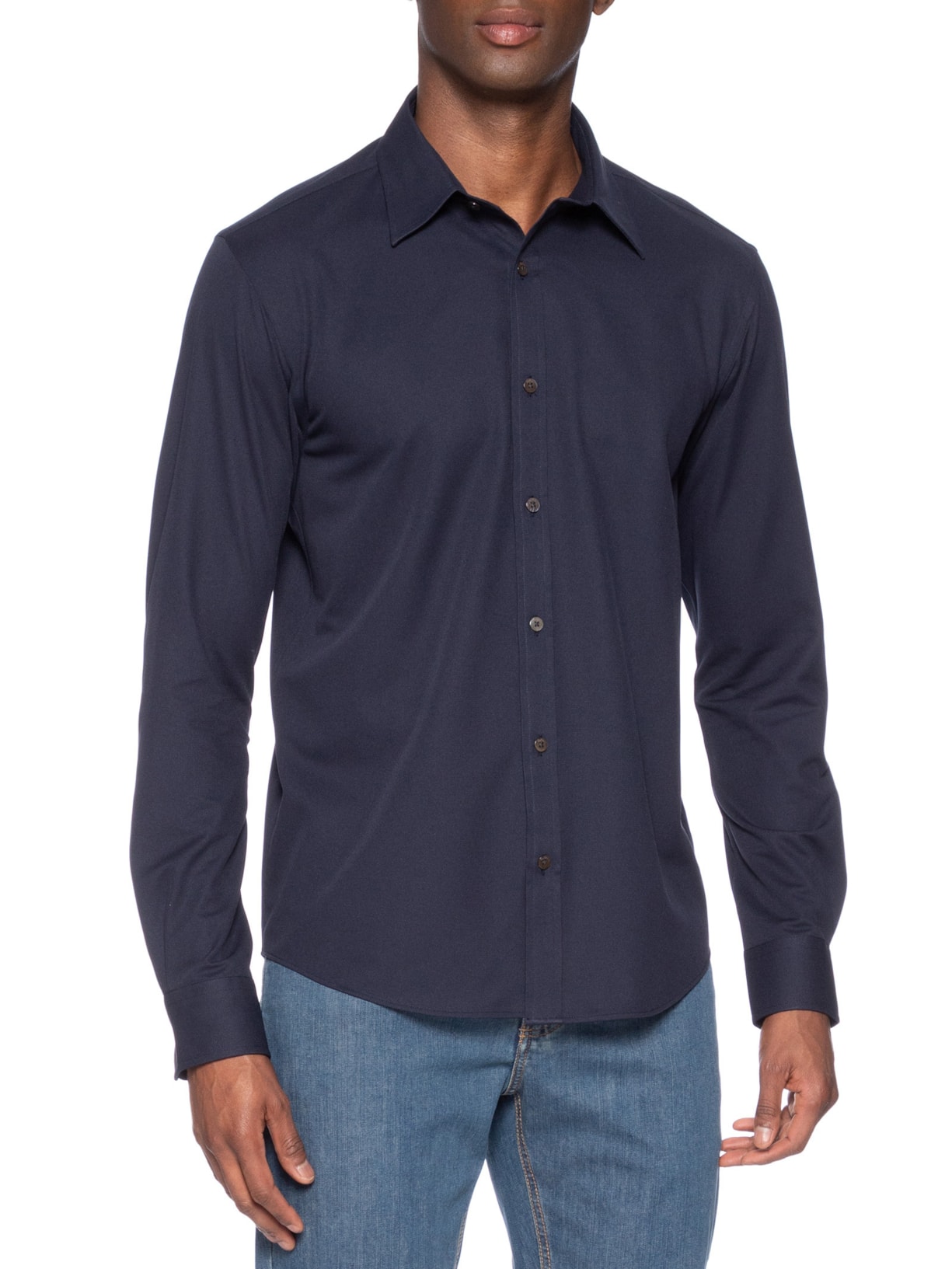 Camisa Masculina Manga Longa Maquinetada Azul Foxton