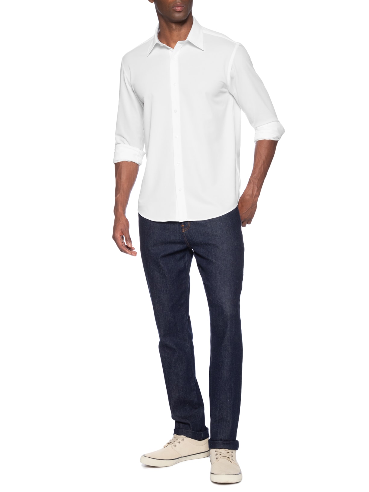 Camisa Masculina Manga Longa Maquinetada Branco Foxton