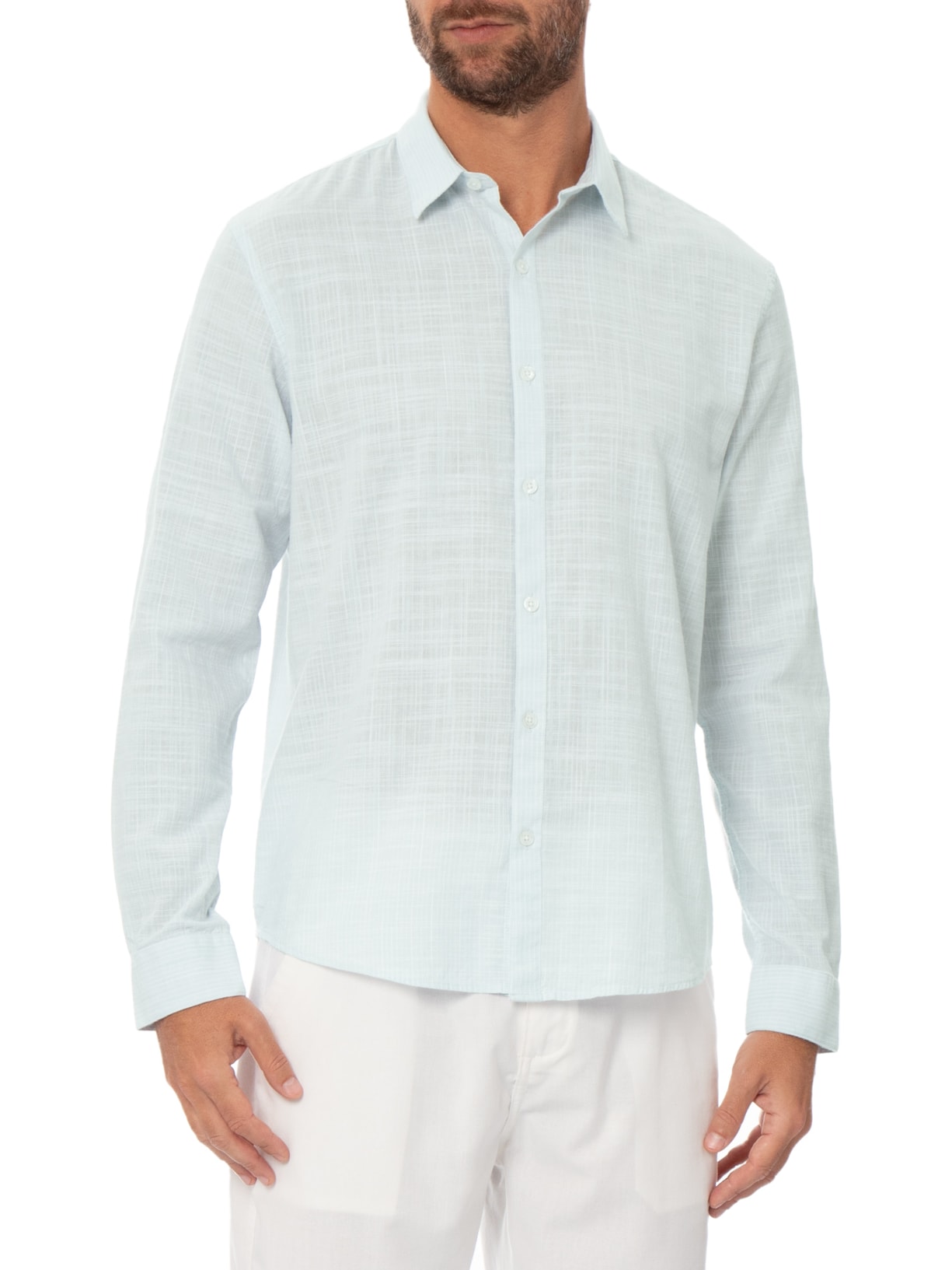 Camisa Masculina Manga Longa Mini Listra New – Azul Claro Foxton