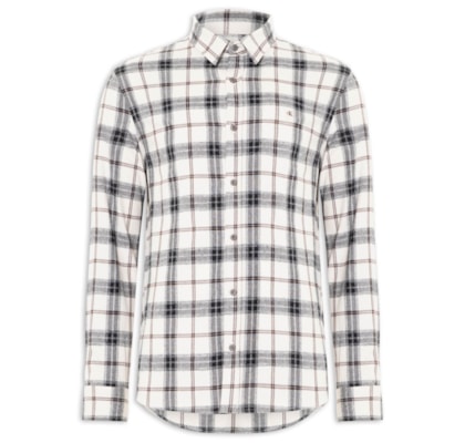 Camisa Masculina Manga Longa Overshirt Flanel Check - Branco