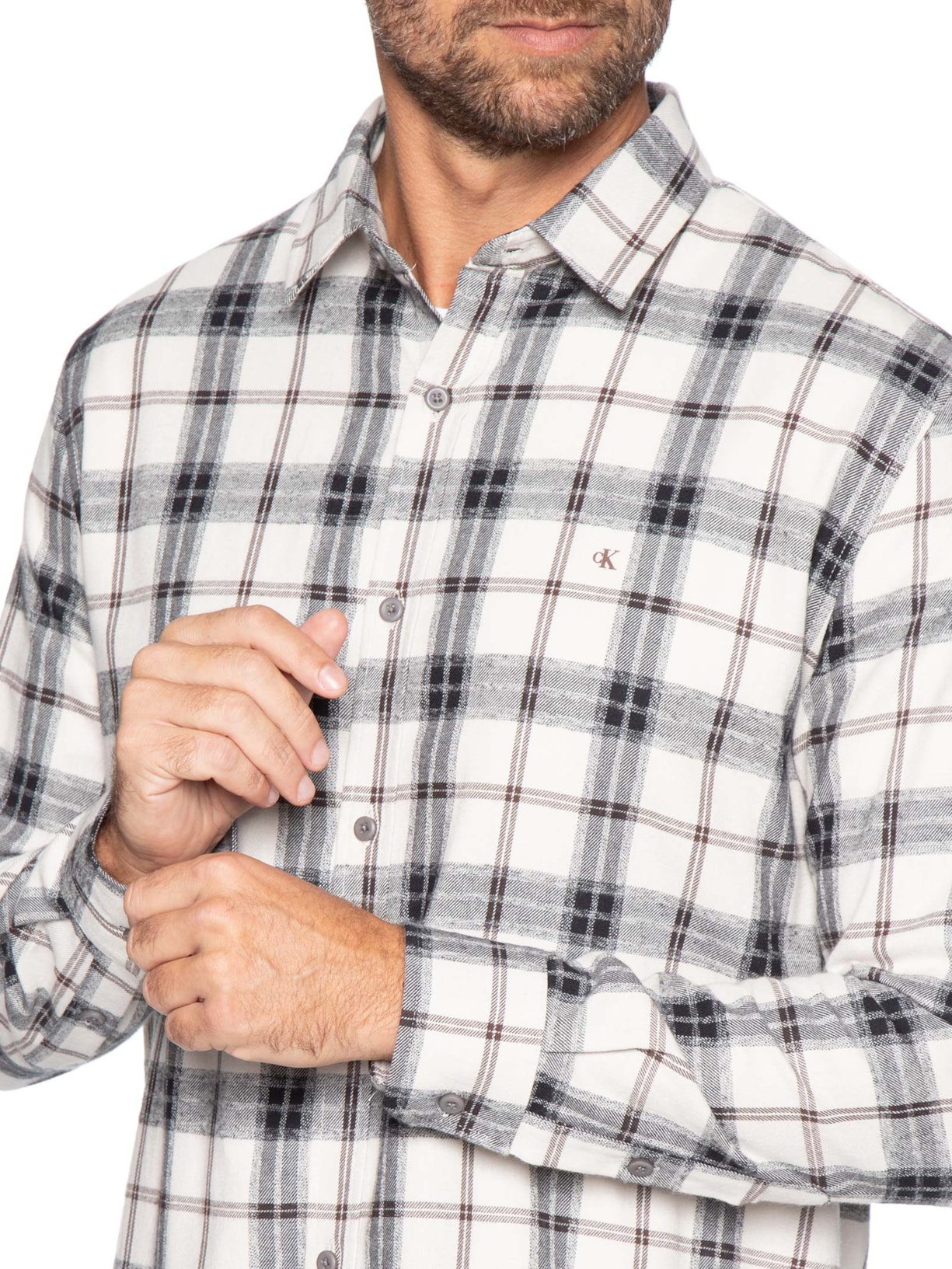 Camisa Masculina Manga Longa Overshirt Flanel Check Branco Calvin Klein Jeans