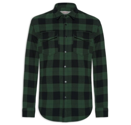 Camisa Masculina Manga Longa Overshirt Xadrez - Preto