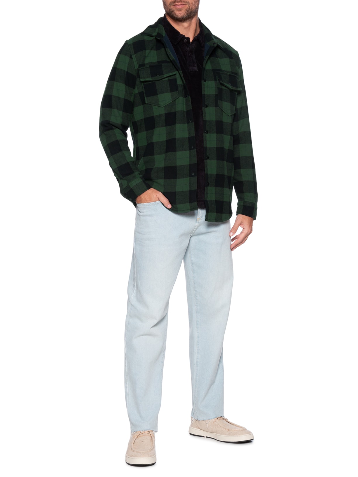 Camisa Masculina Manga Longa Overshirt Xadrez Preto Osklen