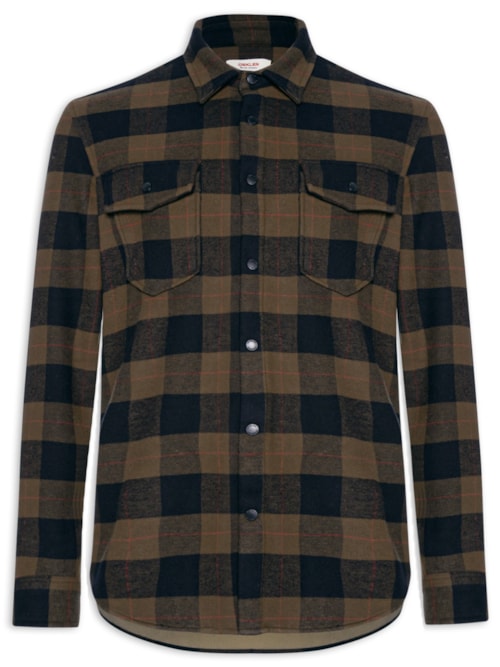 Camisa Masculina Manga Longa Overshirt Xadrez - Preto
