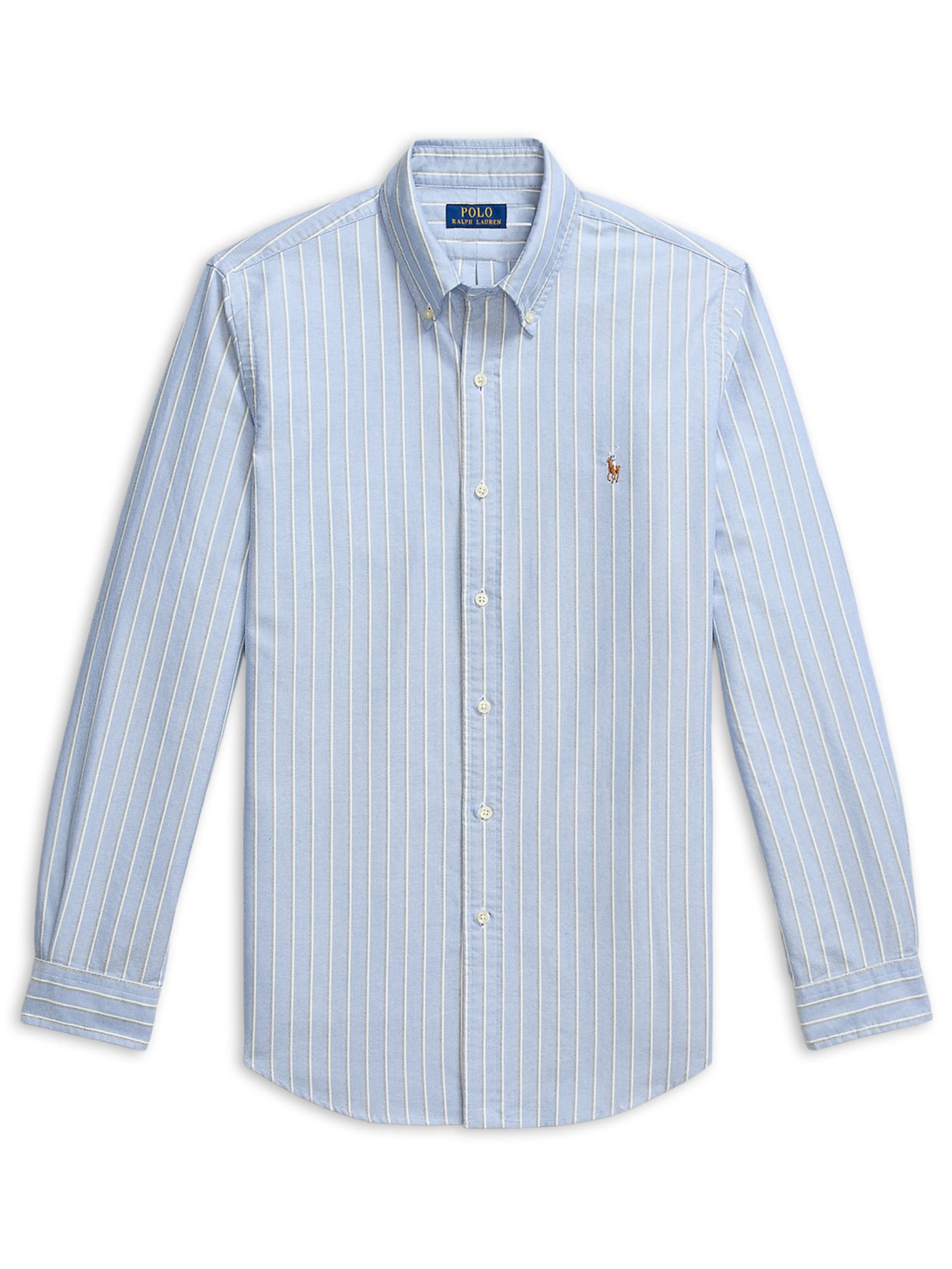 Camisa Masculina Manga Longa Oxford Custom Fit Logo - Azul