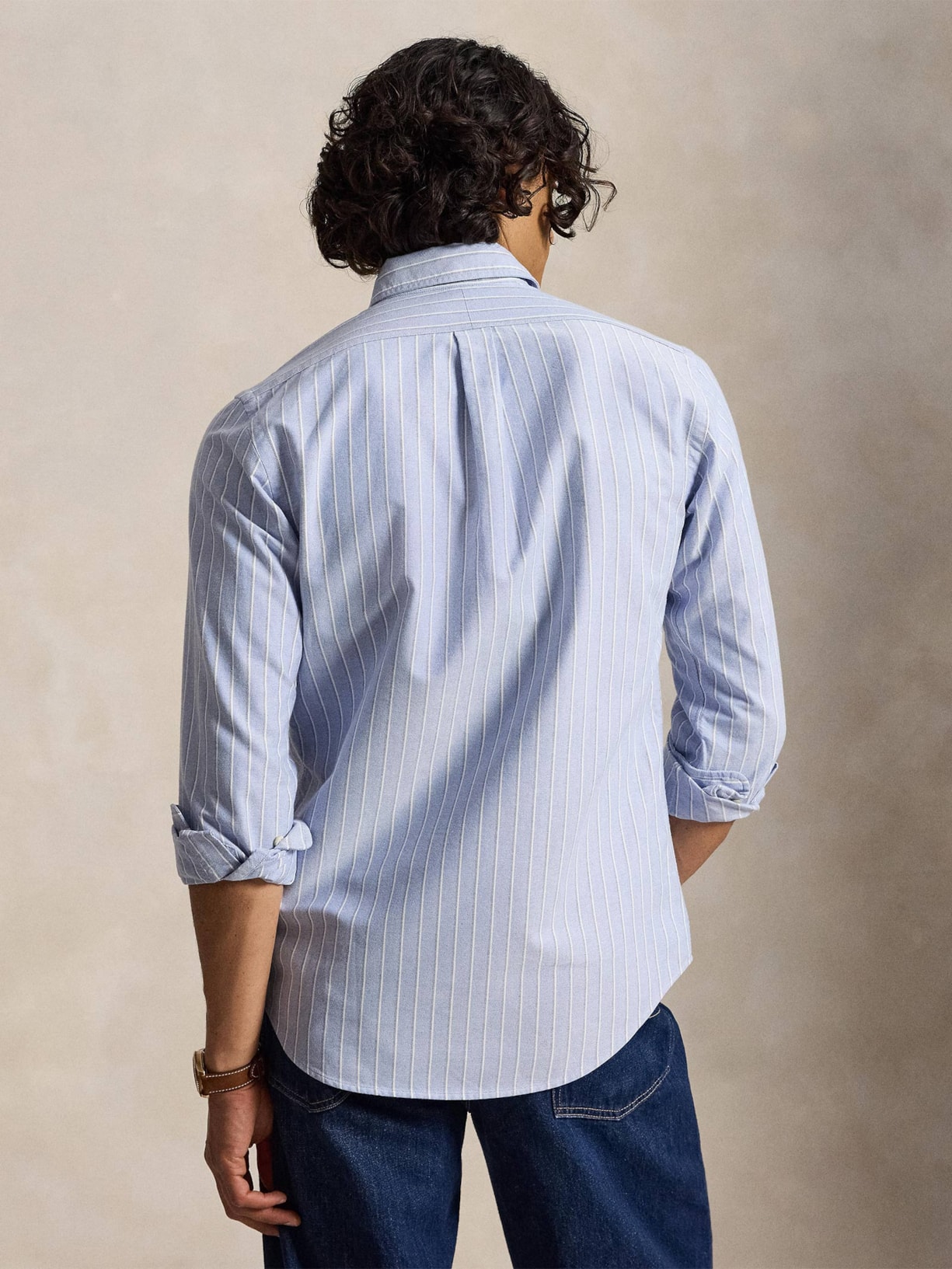 Camisa Masculina Manga Longa Oxford Custom Fit Logo Azul Polo Ralph Lauren
