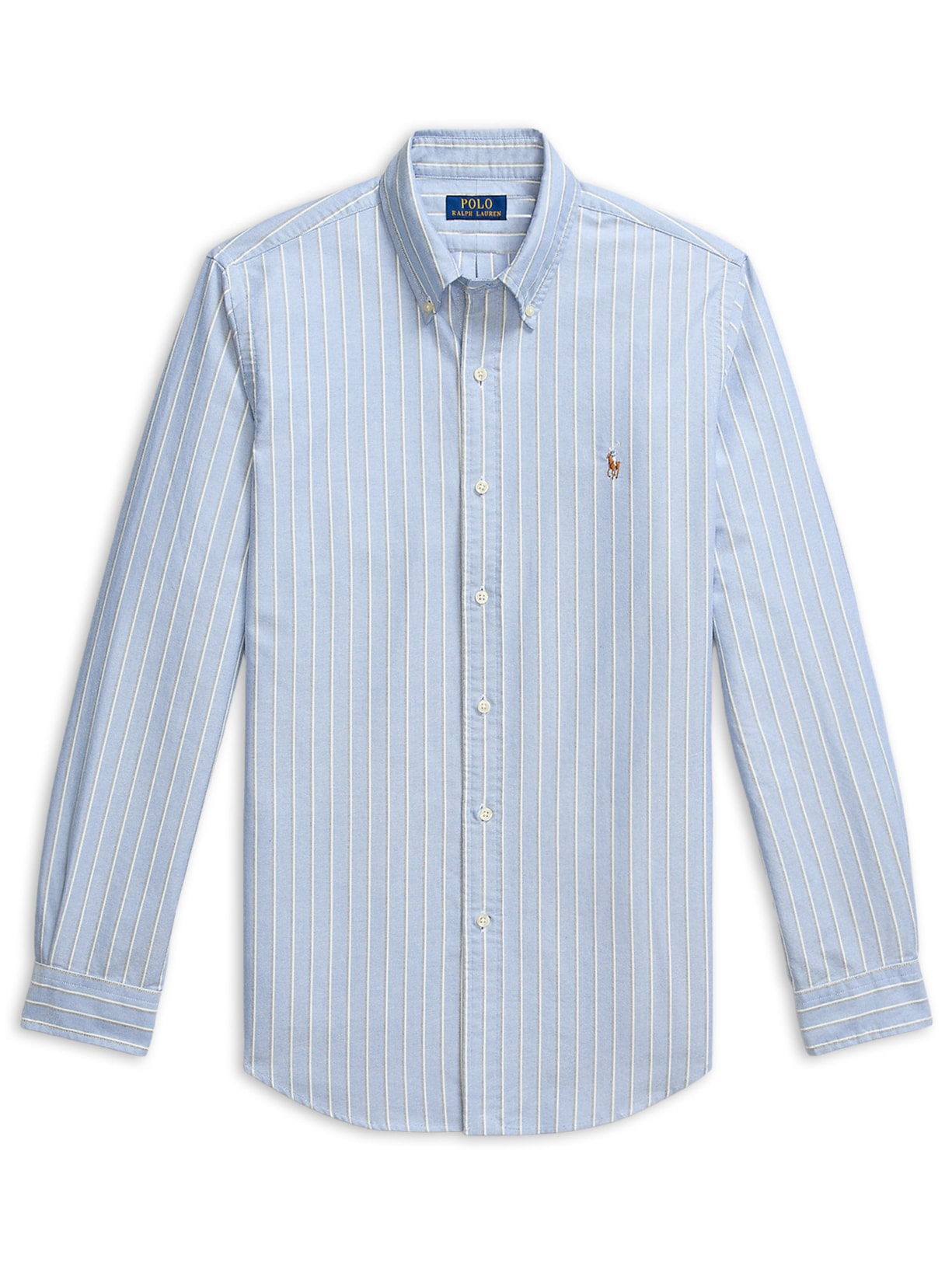 Camisa Masculina Manga Longa Oxford Custom Fit Logo Azul Polo Ralph Lauren