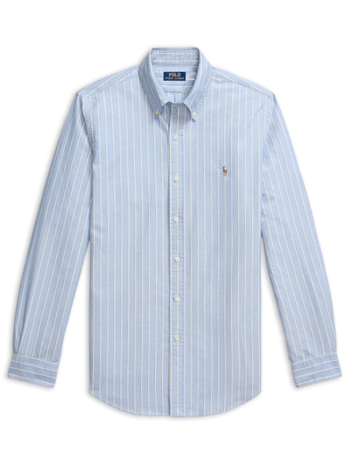 Camisa Masculina Manga Longa Oxford Custom Fit Logo - Azul