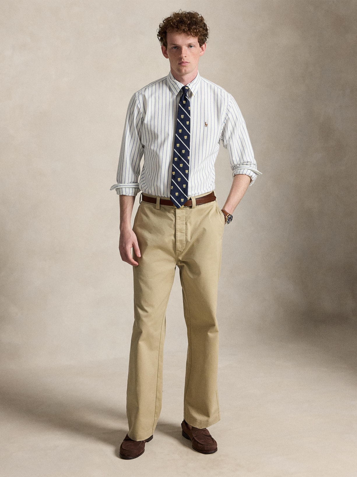 Camisa Masculina Manga Longa Oxford Custom Fit Logo Branco Polo Ralph Lauren