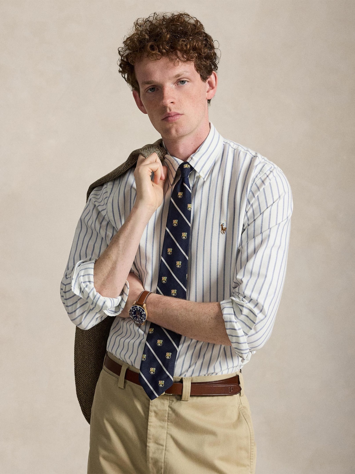 Camisa Masculina Manga Longa Oxford Custom Fit Logo Branco Polo Ralph Lauren