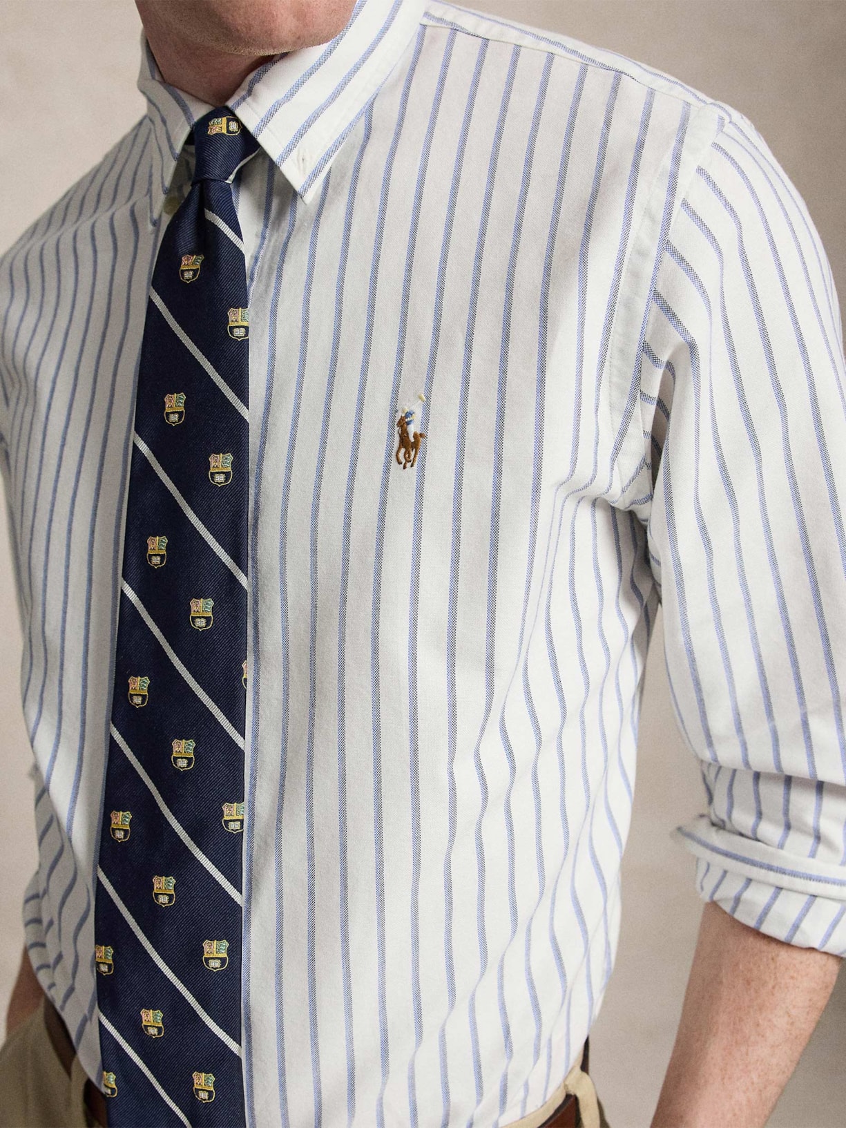 Camisa Masculina Manga Longa Oxford Custom Fit Logo Branco Polo Ralph Lauren