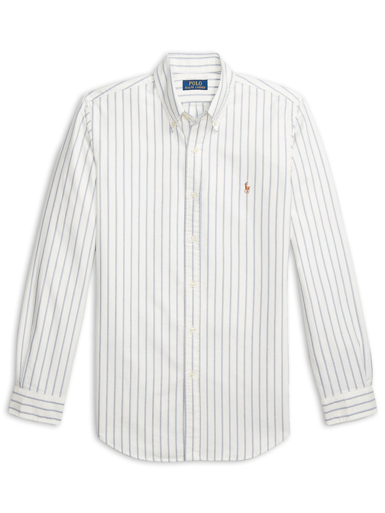 Camisa Masculina Manga Longa Oxford Custom Fit Logo Branco Polo Ralph Lauren