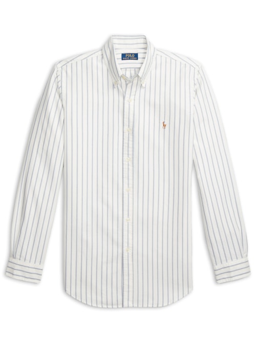 Camisa Masculina Manga Longa Oxford Custom Fit Logo - Branco