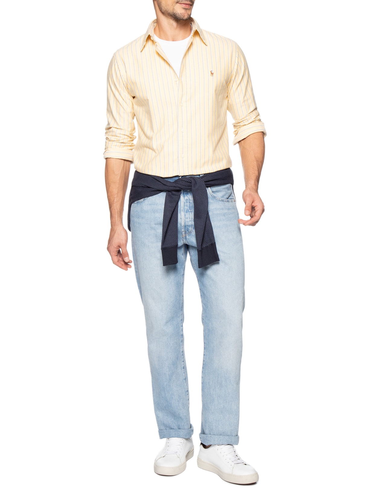 Camisa Masculina Manga Longa Oxford Custom Fit Logo – Amarelo Polo Ralph Lauren
