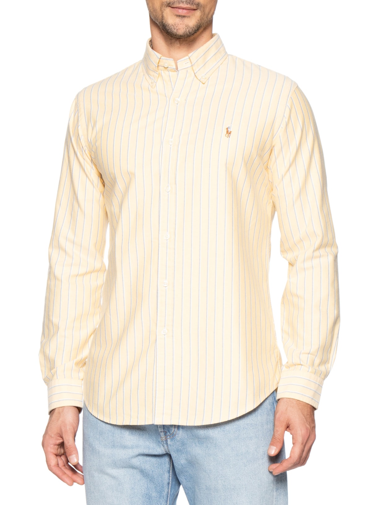 Camisa Masculina Manga Longa Oxford Custom Fit Logo – Amarelo Polo Ralph Lauren